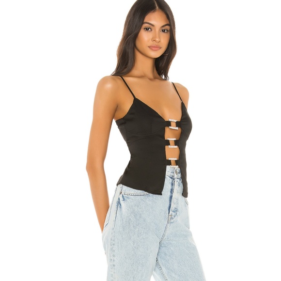 Black Embellished Cut Out Front Cami Top - Picture 2 of 4